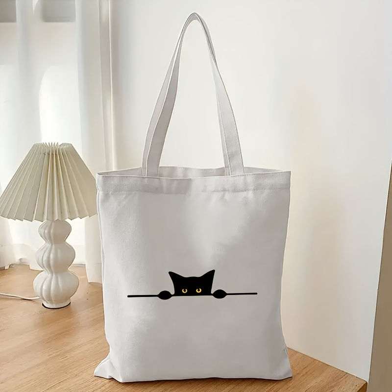 Canvas Tote Designer - Linear Cat Print Pattern Fashion Canvas