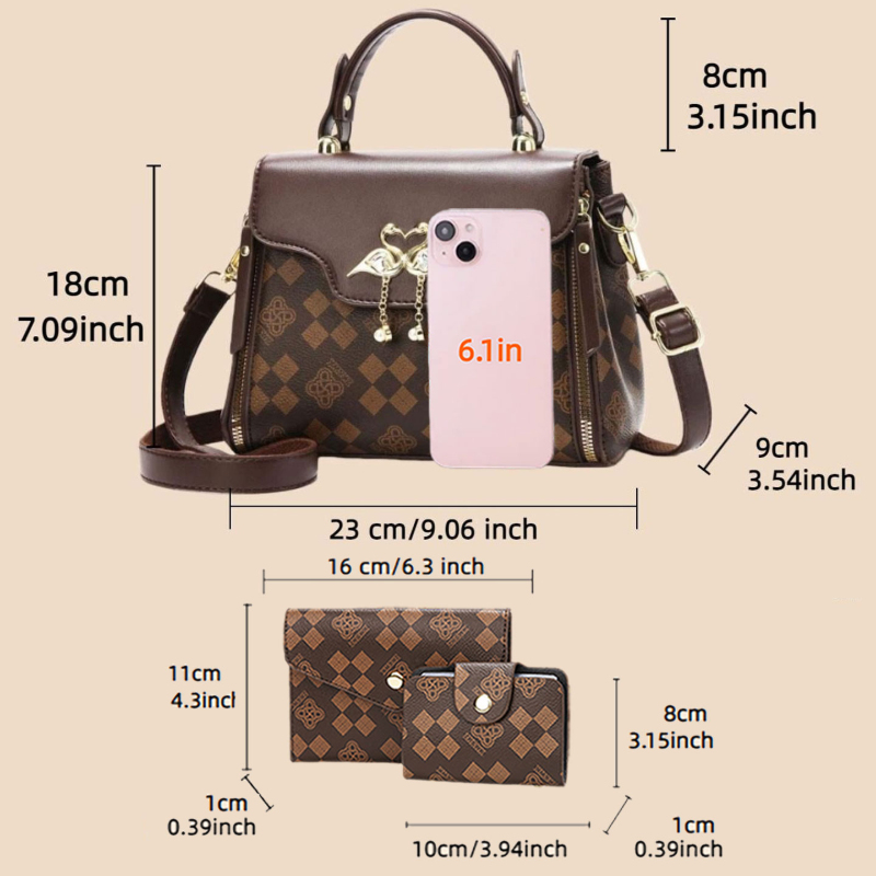 3-piece women's bag set, light - огляд і ціна Luxury Zipper Bags